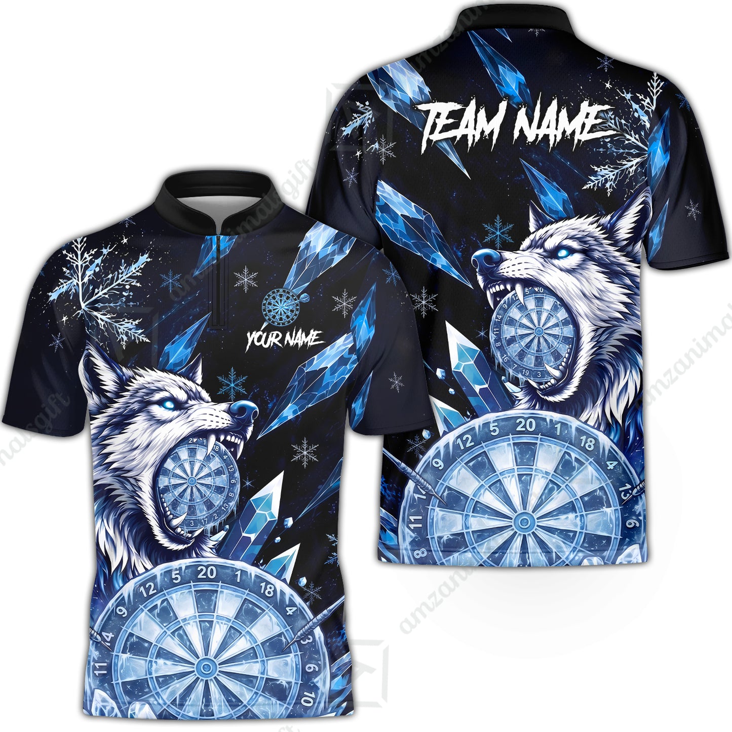 Customized Ice Wolf Crystal Winter Mascot Darts Jersey, Personalized Name And Team Name For Players