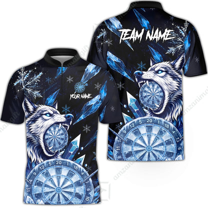 Customized Ice Wolf Crystal Winter Mascot Darts Jersey, Personalized Name And Team Name For Players