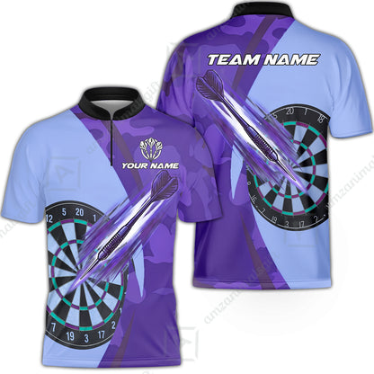 Stand Collar Quarter-Zip Shirt||Purple