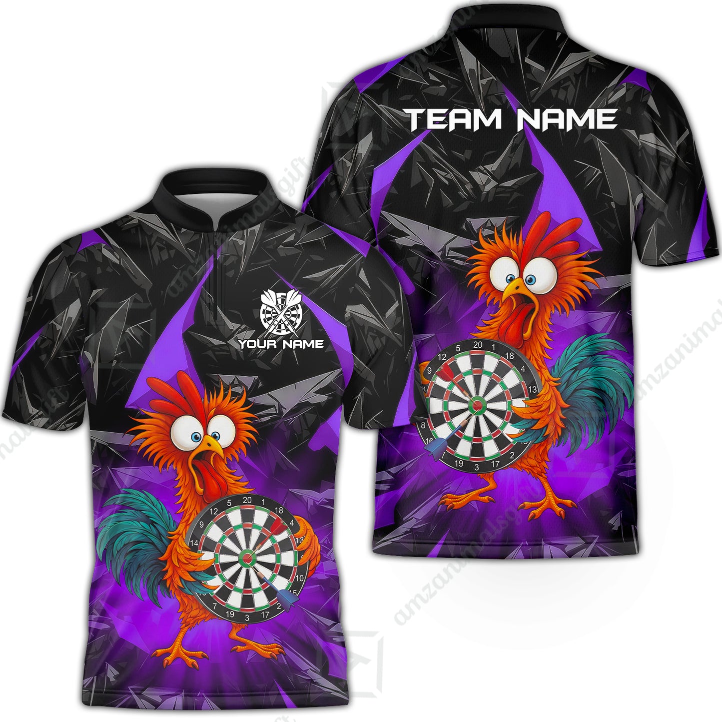 Custom Darts Team Jersey, Personalized Funky Rooster Dart Shirt For Players With Name & Team Name