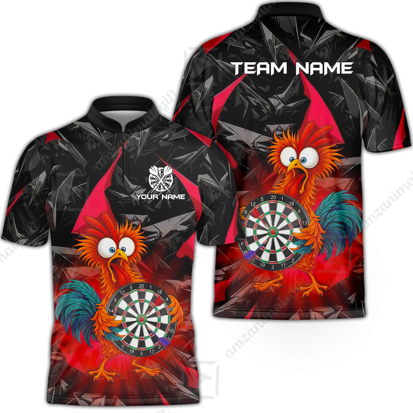 Custom Darts Team Jersey, Personalized Funky Rooster Dart Shirt For Players With Name & Team Name