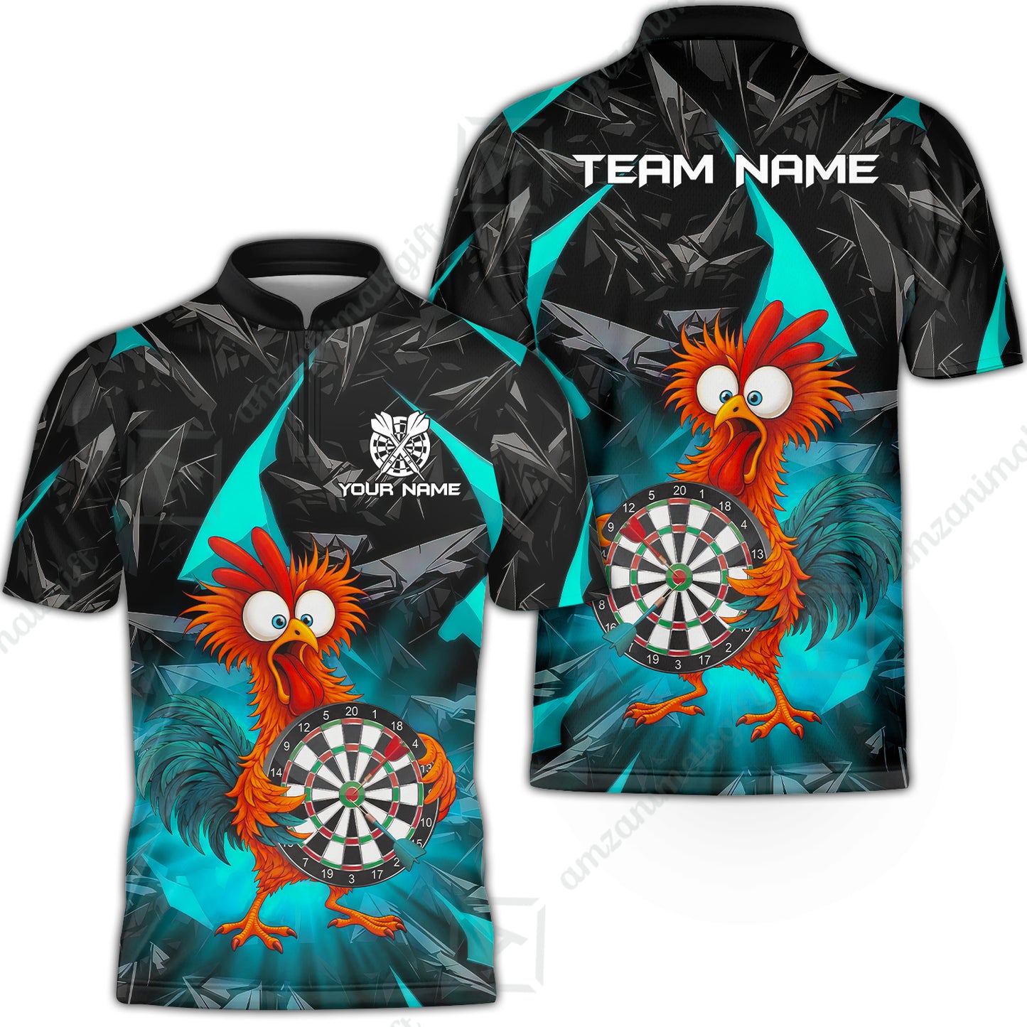 Custom Darts Team Jersey, Personalized Funky Rooster Dart Shirt For Players With Name & Team Name