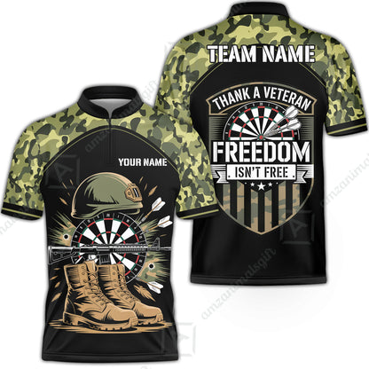 Custom Military Green Camouflage Dartboard Collar Quater-Zip Jersey Team Shirts, Customized Name Team Name Darts Team Jerseys Uniform