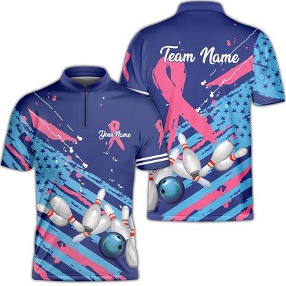 Custom Breast cancer awareness Bowling Team Jerseys Polo Shirts, Bowling uniforms, Breast cancer Bowling Personalized Name And Team Name