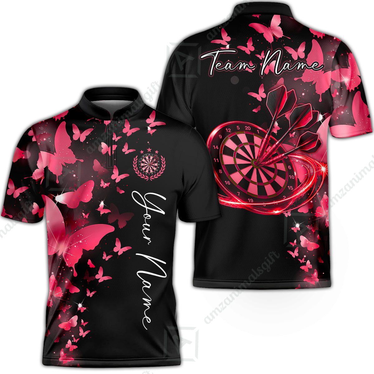 Customized Butterfly Elegant Sparkling Multicolor Darts Jersey, Personalized Name And Team Name For Players