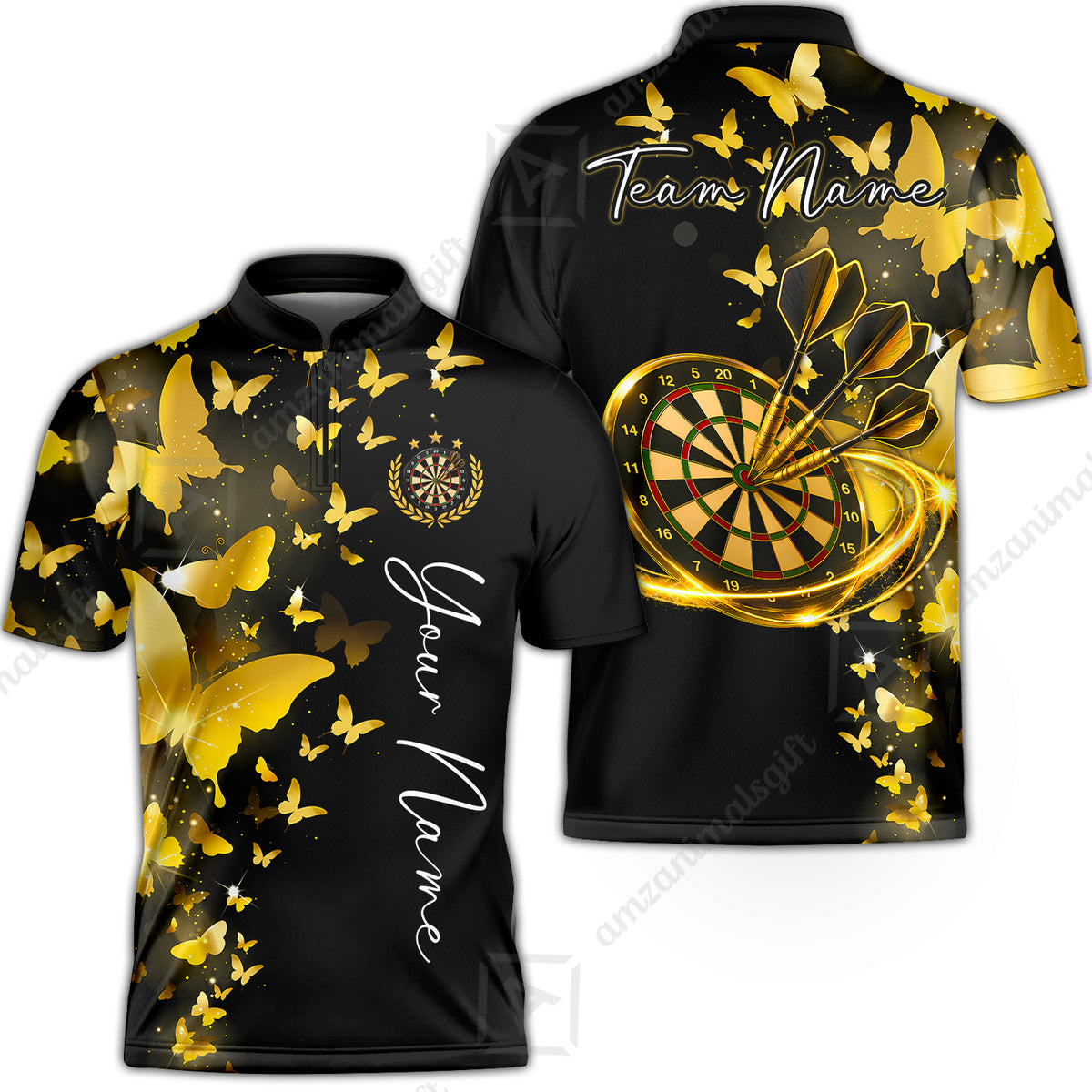 Customized Butterfly Elegant Sparkling Multicolor Darts Jersey, Personalized Name And Team Name For Players