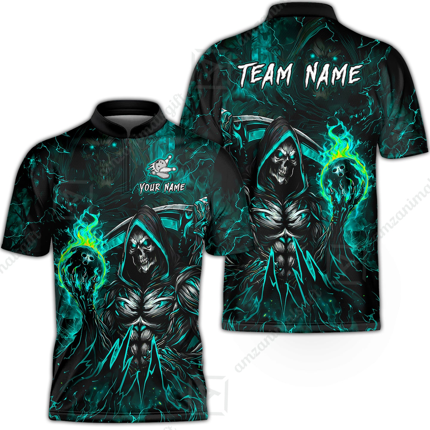 Bowling Jersey||Cyan