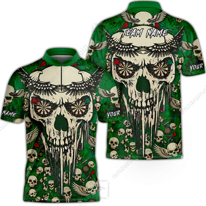 Stand Collar Quarter-Zip Shirt||Green