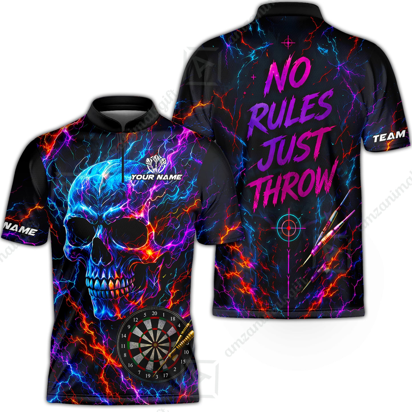 Customized Neon Skull - No Rules Just Throw Darts Jersey, Personalized Name And Team Name For Players