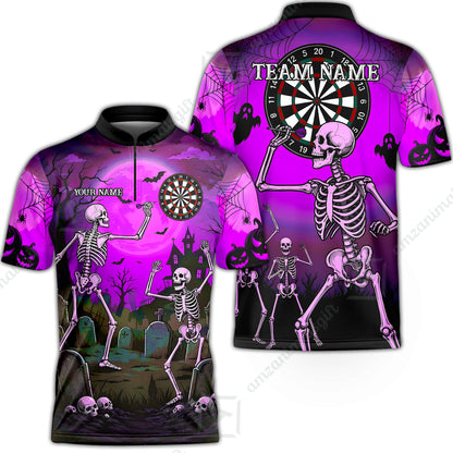 Stand Collar Quarter-Zip Shirt||Purple