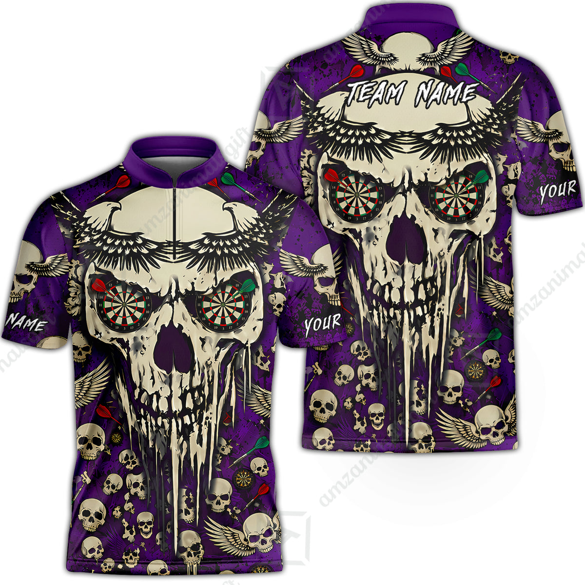 Stand Collar Quarter-Zip Shirt||Purple
