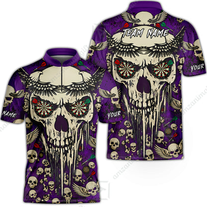 Stand Collar Quarter-Zip Shirt||Purple