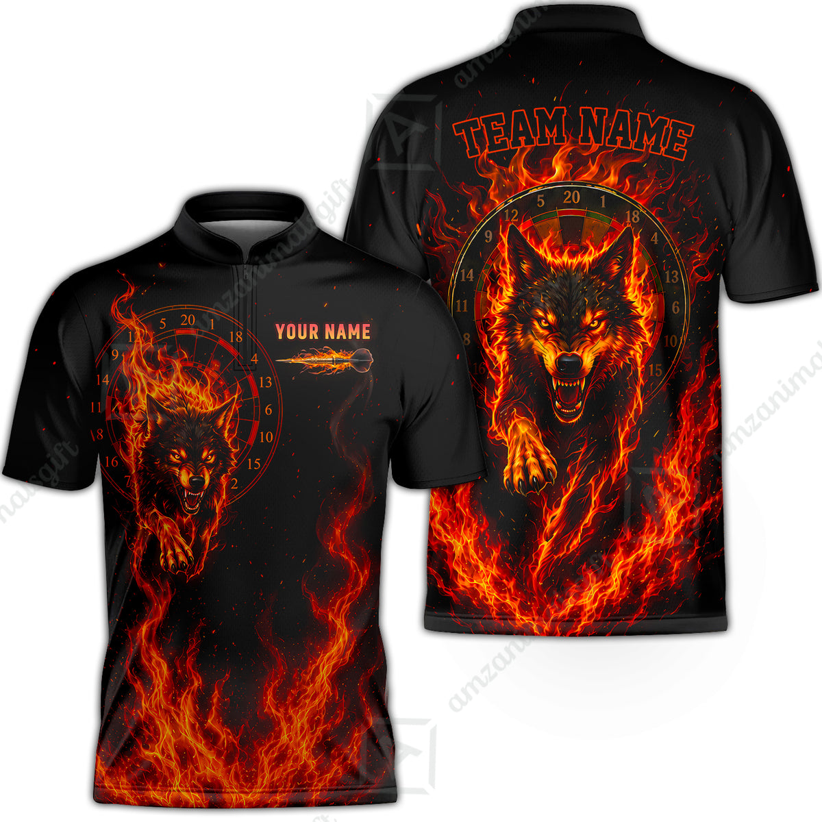 Customized Fire Wolf Dartboard Multicolor Darts Jersey, Personalized Name And Team Name For Players