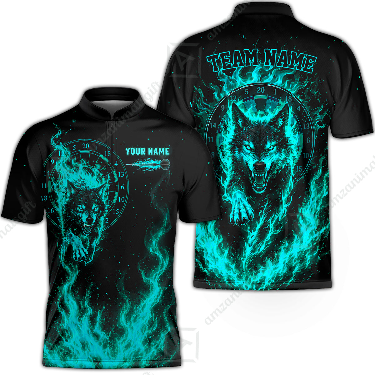 Customized Fire Wolf Dartboard Multicolor Darts Jersey, Personalized Name And Team Name For Players