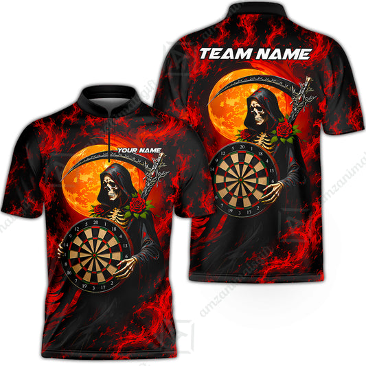 Customized Grim Reaper Holding Dartboard In Moonlight Halloween Darts Jersey, Personalized Name And Team Name For Players