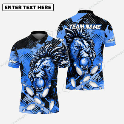 Custom Bowling Team Jerseys Shirts, Bowling uniforms Ball & Pins Lion Pattern Personalized Name And Team Name