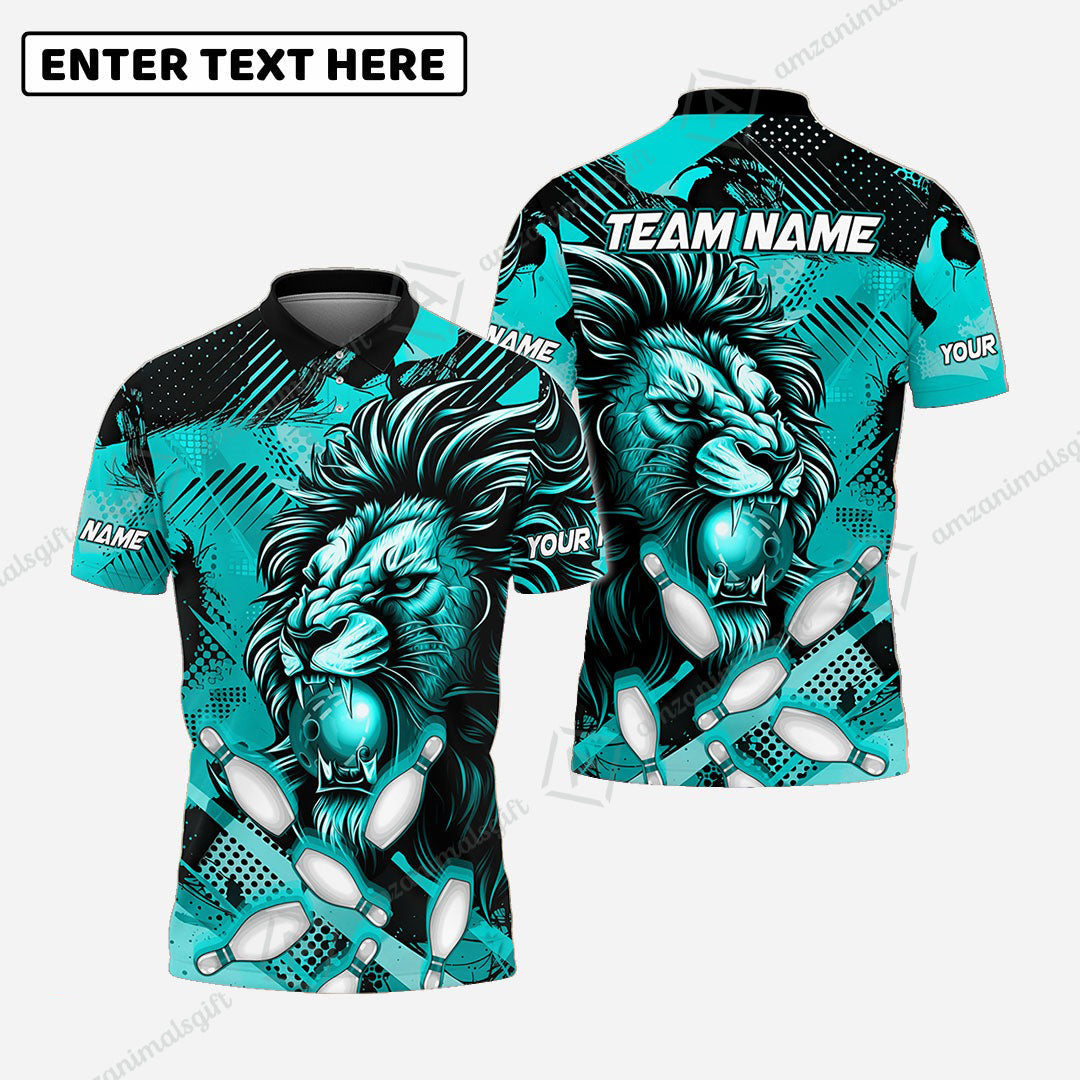 Custom Bowling Team Jerseys Shirts, Bowling uniforms Ball & Pins Lion Pattern Personalized Name And Team Name