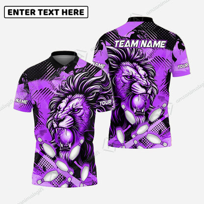 Custom Bowling Team Jerseys Shirts, Bowling uniforms Ball & Pins Lion Pattern Personalized Name And Team Name