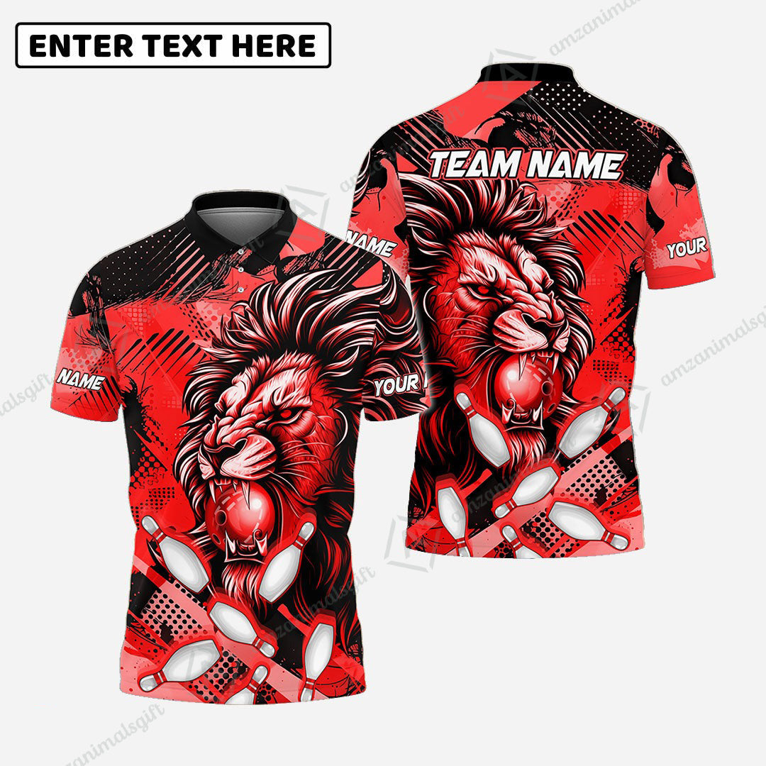 Custom Bowling Team Jerseys Shirts, Bowling uniforms Ball & Pins Lion Pattern Personalized Name And Team Name