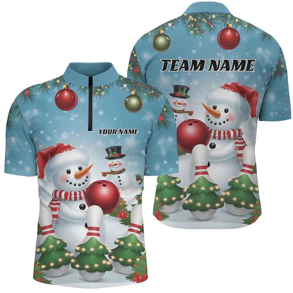 Custom Bowling Team Uniform Jersey Funny Christmas Snowman Bowling Shirts, Christmas Bowling Tournament Outfits - Personalized Name And Team Name