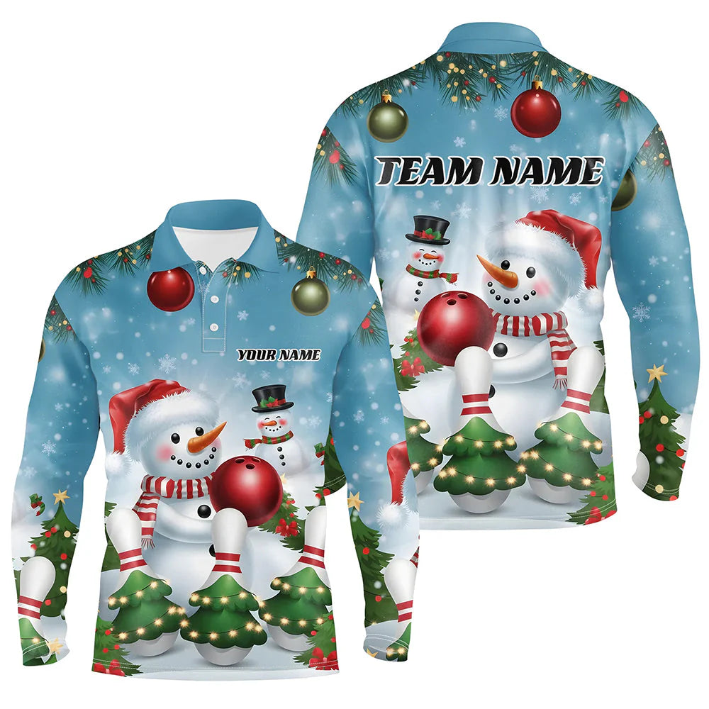 Custom Bowling Team Uniform Jersey Funny Christmas Snowman Bowling Shirts, Christmas Bowling Tournament Outfits - Personalized Name And Team Name