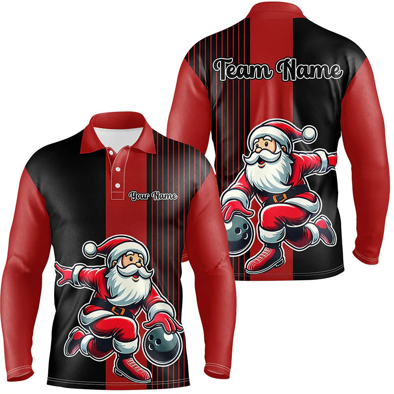Custom Bowling Uniforms Christmas jerseys Funny Santa Bowling polo, Bowling Shirts Personalized Name And Team Name