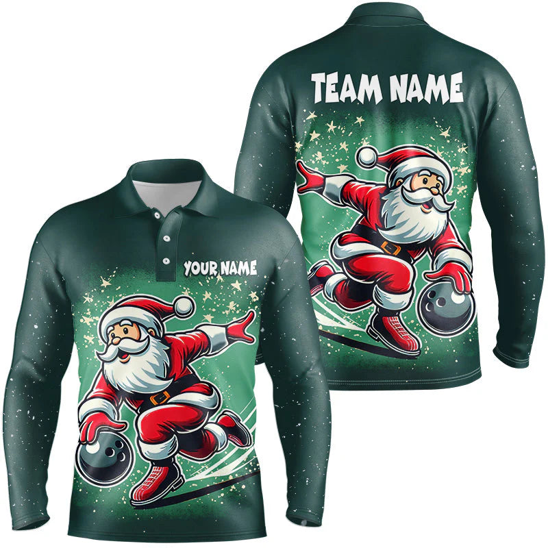 Custom Bowling Uniforms Christmas jerseys Funny Santa Bowling polo, Bowling Shirts Personalized Name And Team Name