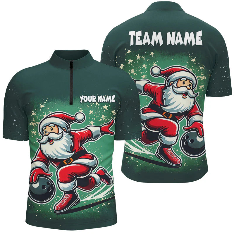 Custom Bowling Uniforms Christmas jerseys Funny Santa Bowling polo, Bowling Shirts Personalized Name And Team Name
