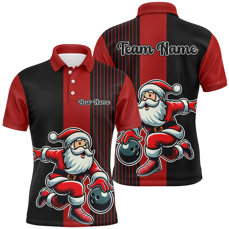 Custom Bowling Uniforms Christmas jerseys Funny Santa Bowling polo, Bowling Shirts Personalized Name And Team Name