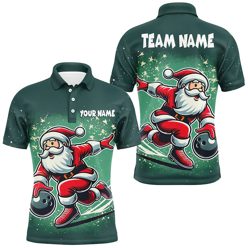 Custom Bowling Uniforms Christmas jerseys Funny Santa Bowling polo, Bowling Shirts Personalized Name And Team Name