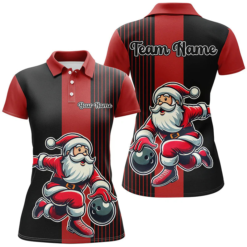Custom Bowling Uniforms Christmas jerseys Funny Santa Bowling polo, Bowling Shirts Personalized Name And Team Name