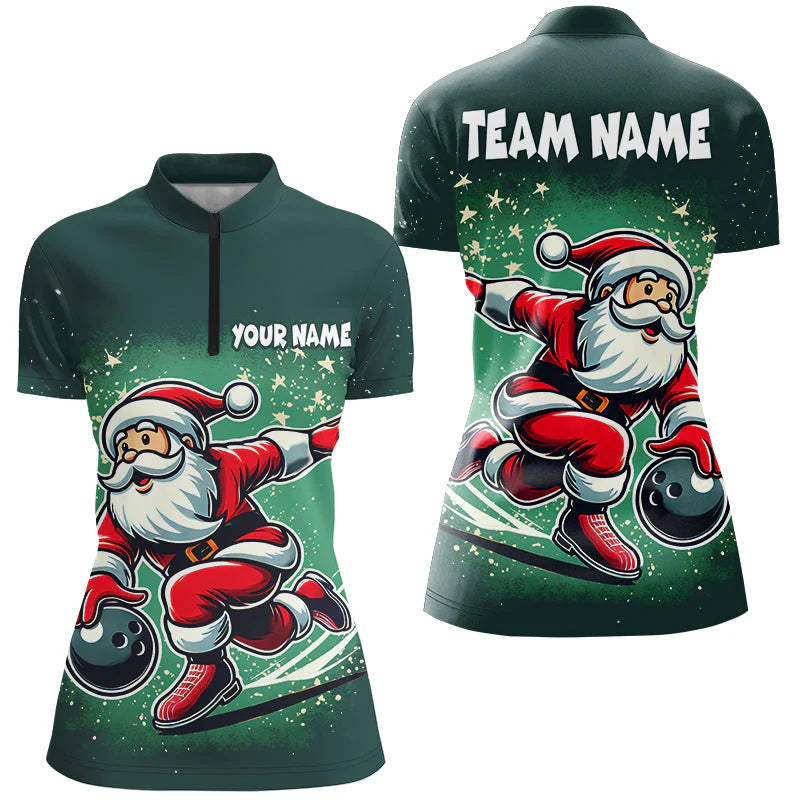 Custom Bowling Uniforms Christmas jerseys Funny Santa Bowling polo, Bowling Shirts Personalized Name And Team Name