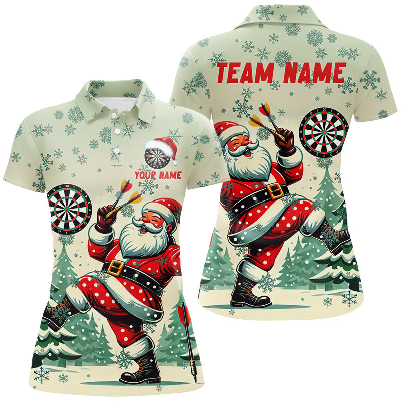 Custom Funny Santa Darts Team Unisex Polo Shirts, Darts uniforms Funny Santa Personalized Name And Team Name