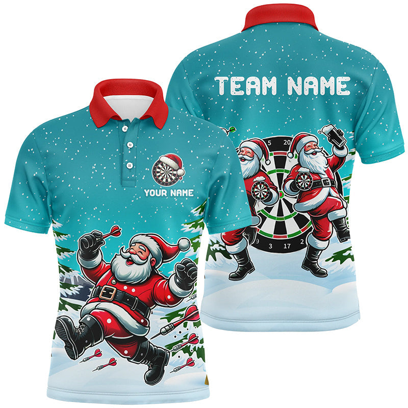 Custom Funny Santa Darts Team Unisex Polo Shirts, Darts uniforms Funny Santa Personalized Name And Team Name