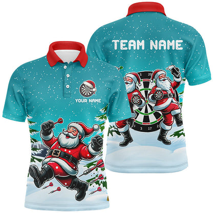 Custom Funny Santa Darts Team Unisex Polo Shirts, Darts uniforms Funny Santa Personalized Name And Team Name