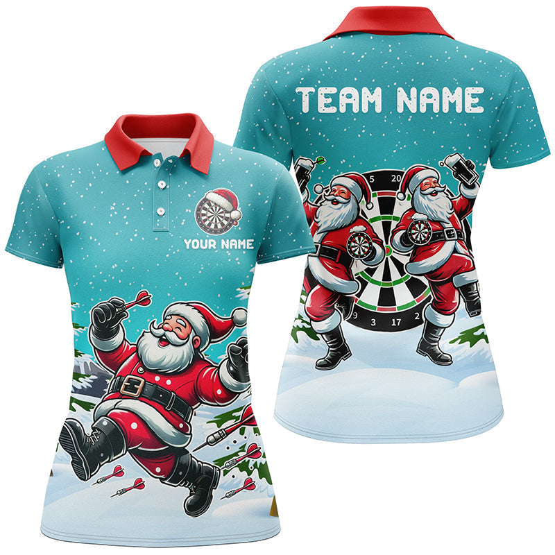 Custom Funny Santa Darts Team Unisex Polo Shirts, Darts uniforms Funny Santa Personalized Name And Team Name
