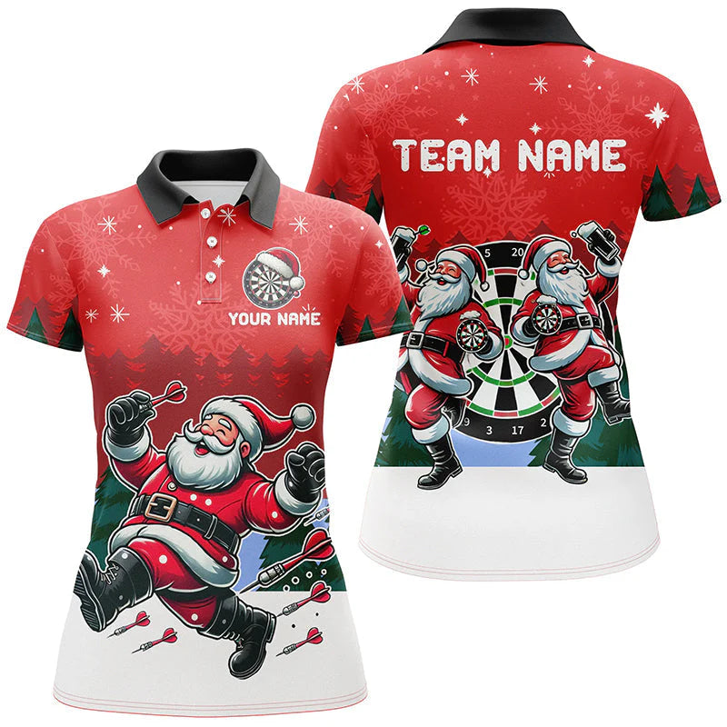 Custom Funny Santa Darts Team Unisex Polo Shirts, Darts uniforms Funny Santa Personalized Name And Team Name