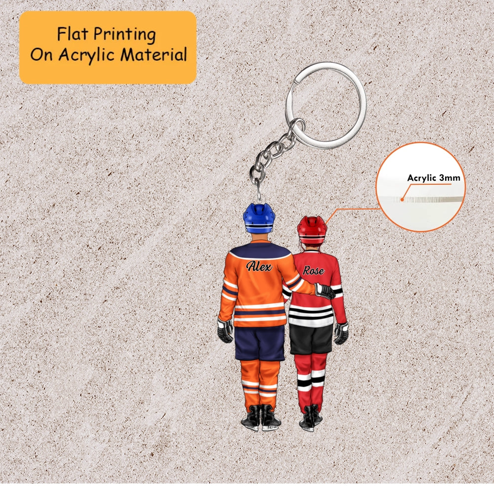 Personalized Hockey Couple Christmas Ornament, Back View Embracing In Jerseys, Custom Ornament Christmas Gift, Keychain Hockey Christmas, Car Ornament Hockey Christmas