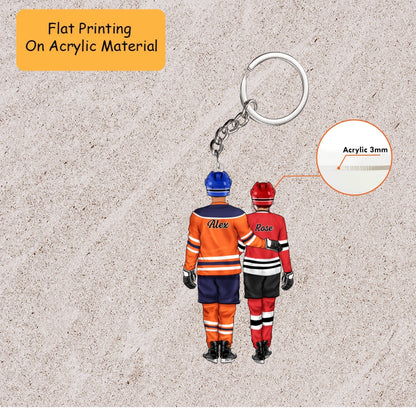 Personalized Hockey Couple Christmas Ornament, Back View Embracing In Jerseys, Custom Ornament Christmas Gift, Keychain Hockey Christmas, Car Ornament Hockey Christmas