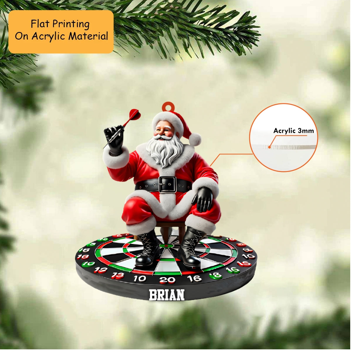 Personalized Christmas Dart Ornament, Santa Sitting On Dart Board Christmas, Custom Ornament Christmas Gift, Keychain Dart Christmas, Car Ornament Dart Christmas