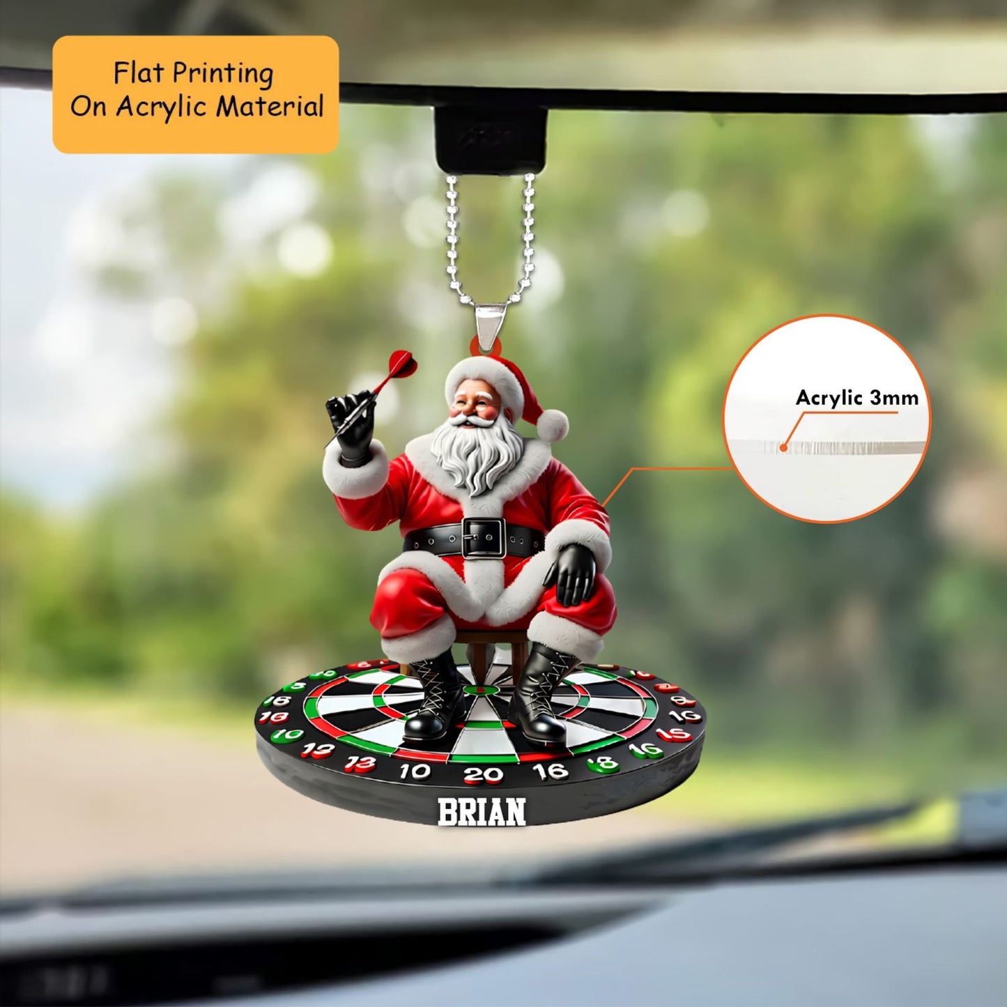 Personalized Christmas Dart Ornament, Santa Sitting On Dart Board Christmas, Custom Ornament Christmas Gift, Keychain Dart Christmas, Car Ornament Dart Christmas