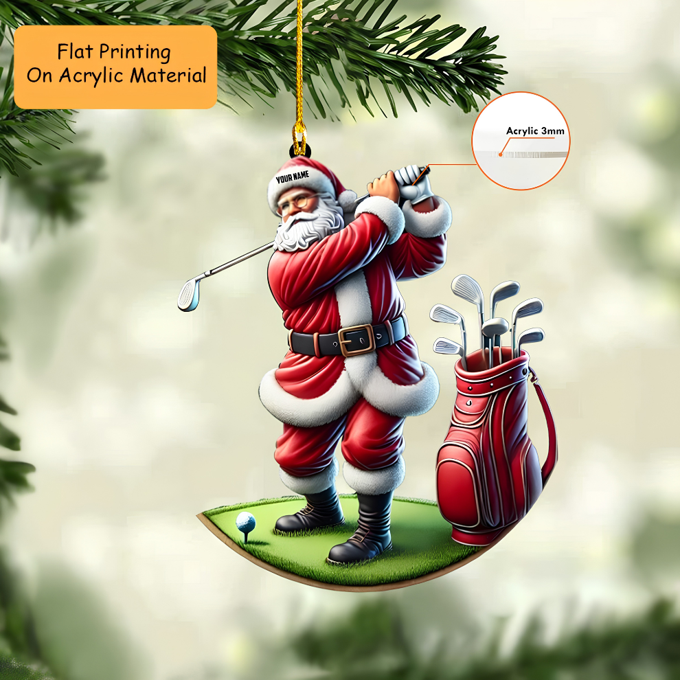 Personalized Santa Golf Christmas  Acrylic Ornament, Golf Christmas Keychain, Car Ornament, Christmas Ornament Gifts