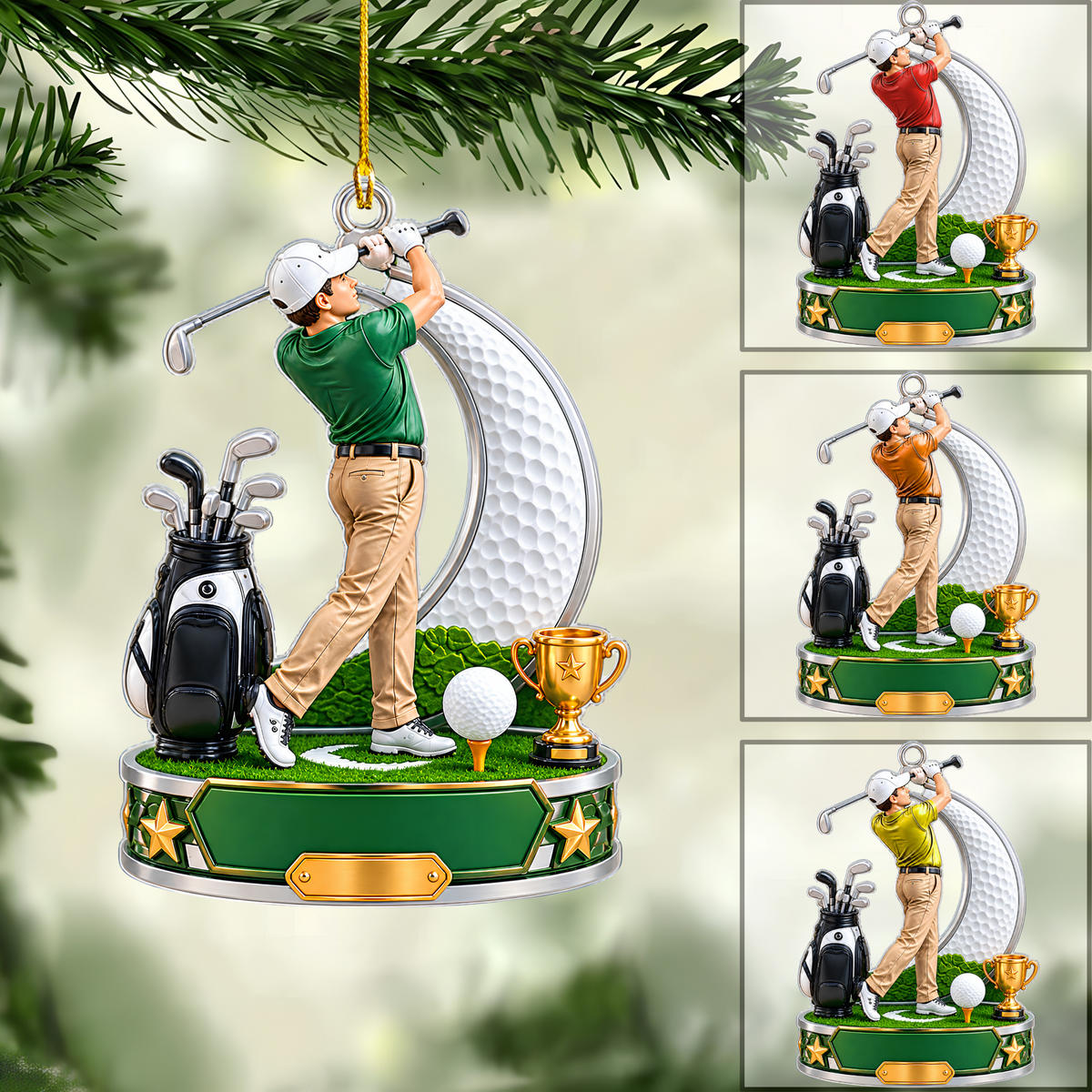 Personalized Golf Christmas Flat Printed Acrylic Ornament, Golf Tournament, Custom Ornament Christmas Gift, Keychain Golf, Car Ornament Golf