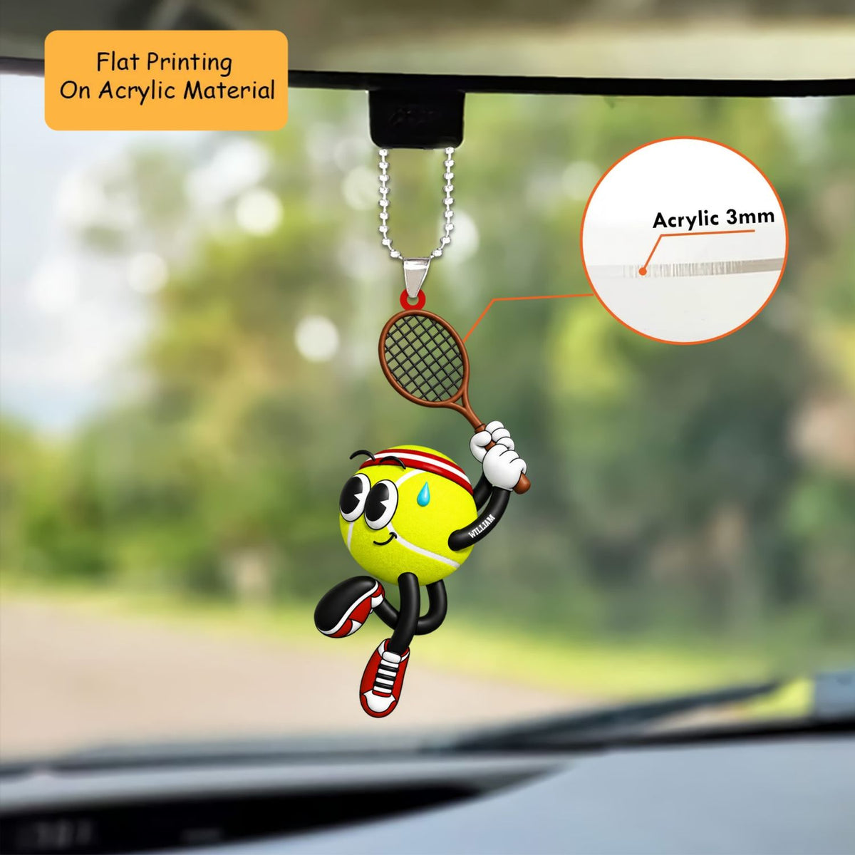 Personalized Tennis Christmas Ornament, Jumping Smash Action Mascot, Custom Ornament Christmas Gift, Keychain Tennis, Car Ornament Tennis