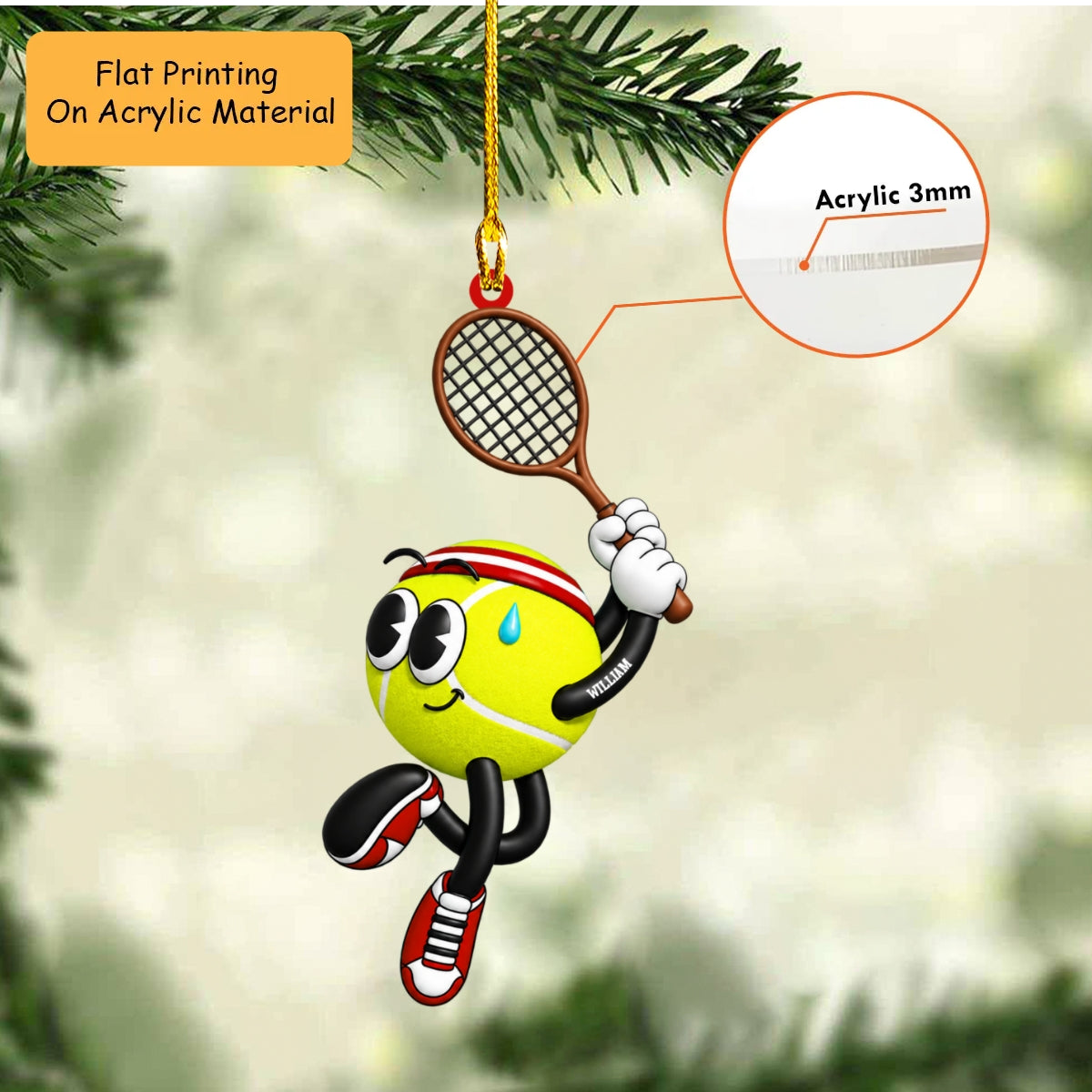 Personalized Tennis Christmas Ornament, Jumping Smash Action Mascot, Custom Ornament Christmas Gift, Keychain Tennis, Car Ornament Tennis
