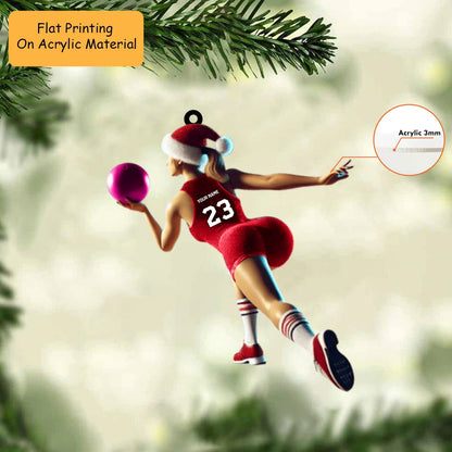 Personalized Bowling Woman Home Decor Acrylic Ornament, Bowling Christmas Keychain, Car Ornament, Christmas Ornament Gifts