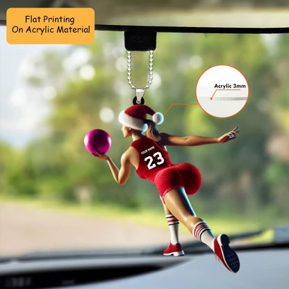 Personalized Bowling Woman Home Decor Acrylic Ornament, Bowling Christmas Keychain, Car Ornament, Christmas Ornament Gifts