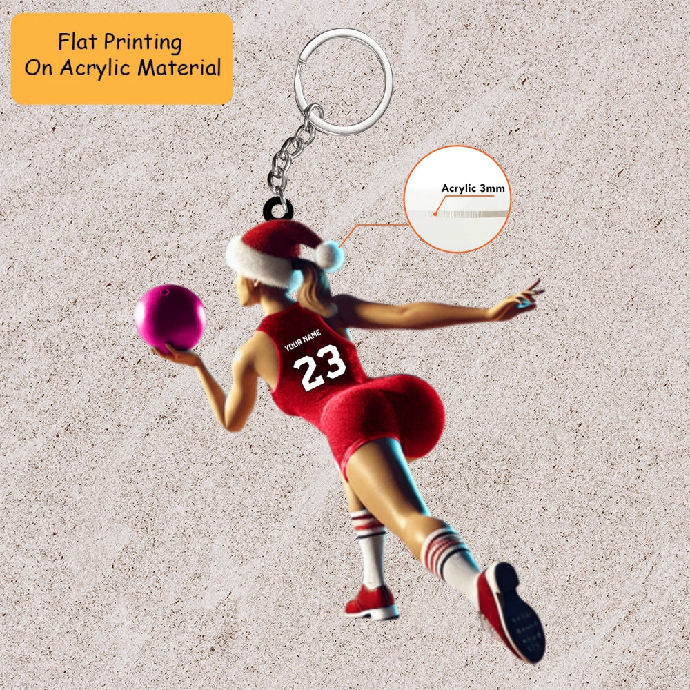 Personalized Bowling Woman Home Decor Acrylic Ornament, Bowling Christmas Keychain, Car Ornament, Christmas Ornament Gifts