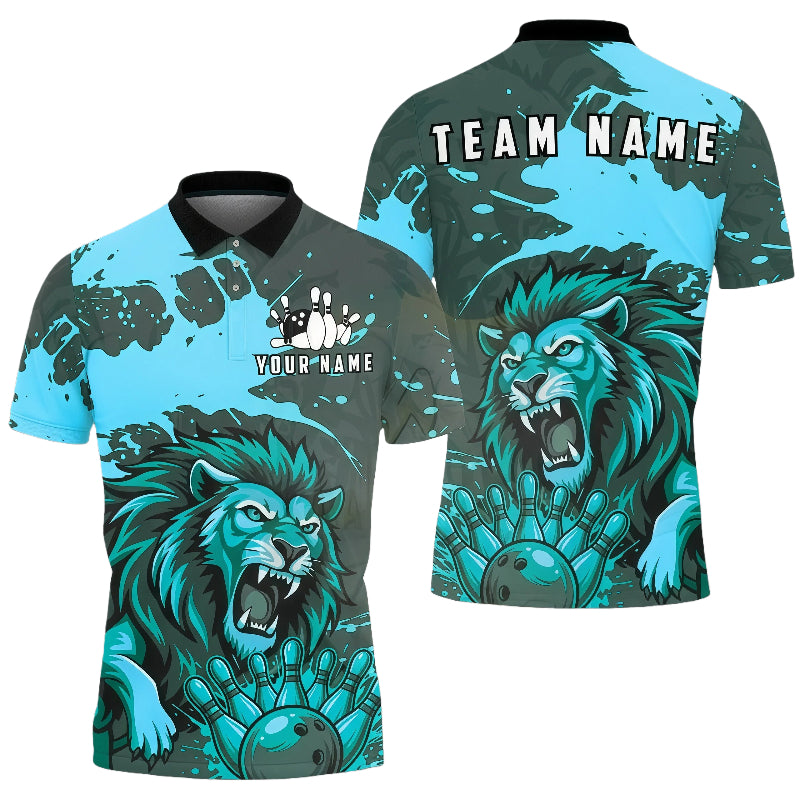 Customized Unisex Polo Shirt, Roaring Lion Art King of the Jungle Style, Uniform Bowling - Personalized Name And Team Name