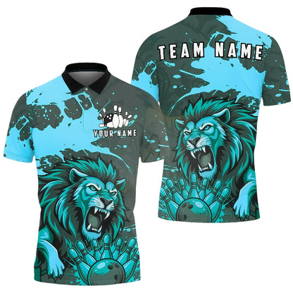 Customized Unisex Polo Shirt, Roaring Lion Art King of the Jungle Style, Uniform Bowling - Personalized Name And Team Name